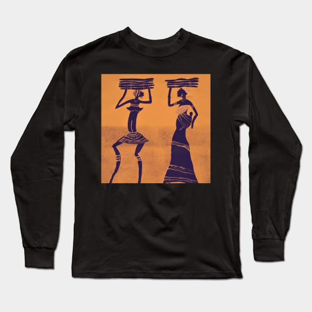 Buy the Artwork 'African village women daily life, colorful' Long Sleeve T-Shirt by H.E.R.  World 